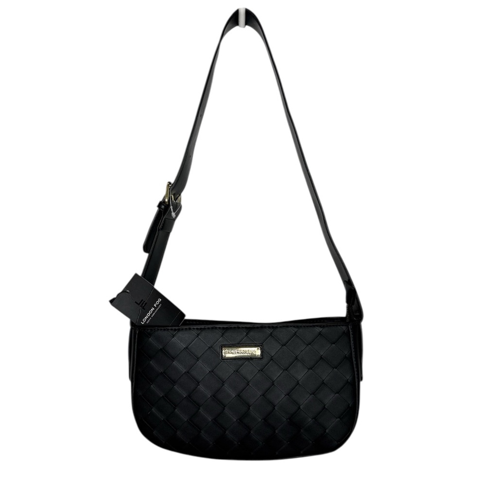 NWT - London Fog Collection Iris Black Woven Shoulder Bag Style #LFF22801